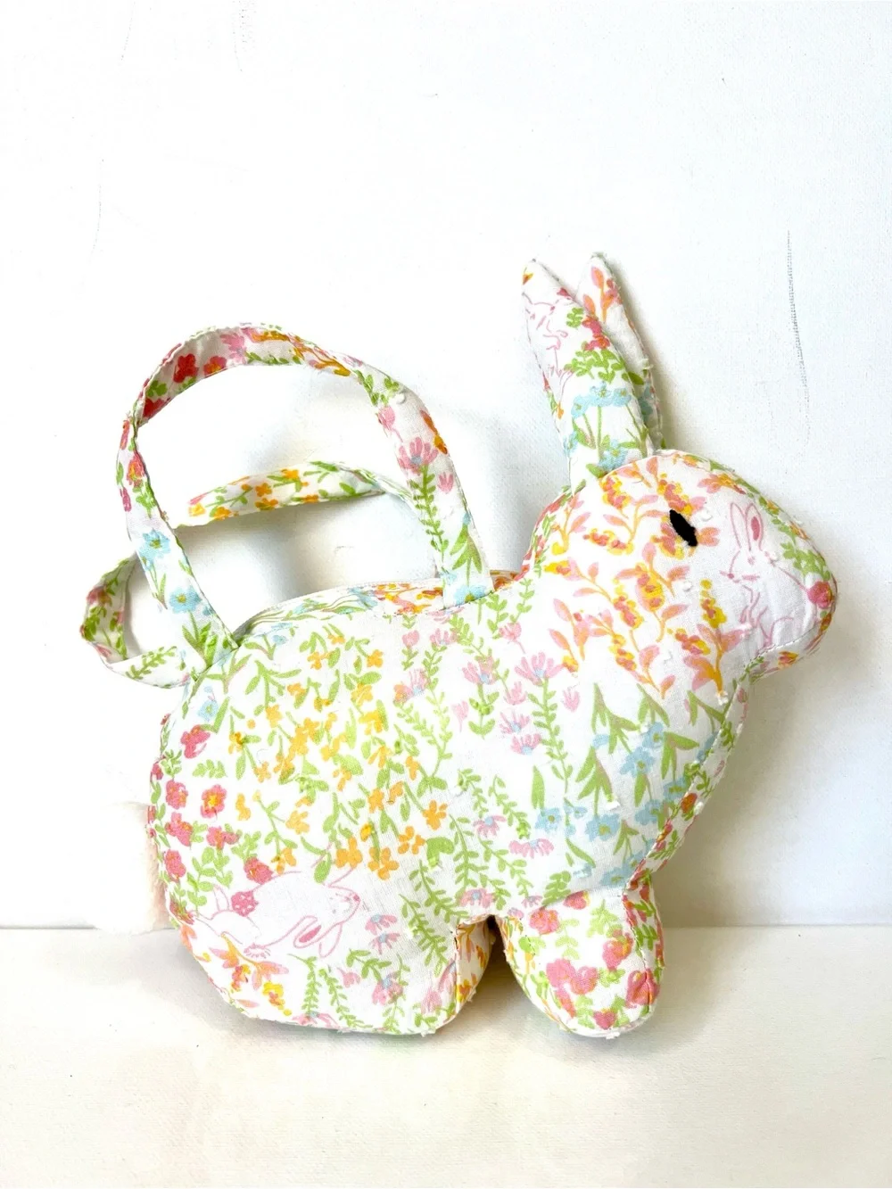 Floral Fabric Bunny Plush Purse with Matching Fabric Hair Bow Barrette